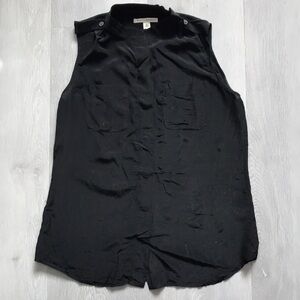 BANANA REPUBLIC 100% SILK BLACK SLEEVELESS BUTTON COLLARLESS BLOUSE WOMENS SMALL